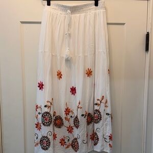 Floral Embroidered White Maxi Skirt